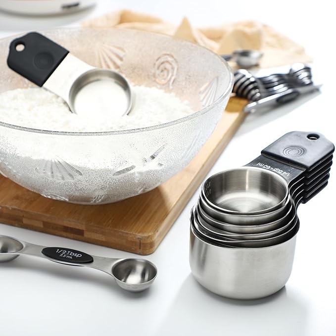 Magnetic Measuring Cups and Spoons Set of 16 Includes 7pcs Stainless Stee Stackable Nesting Magnetic Measuring Cup 9pcs Magnetic Measuring Spoon for Dry and Liquid Ingredients