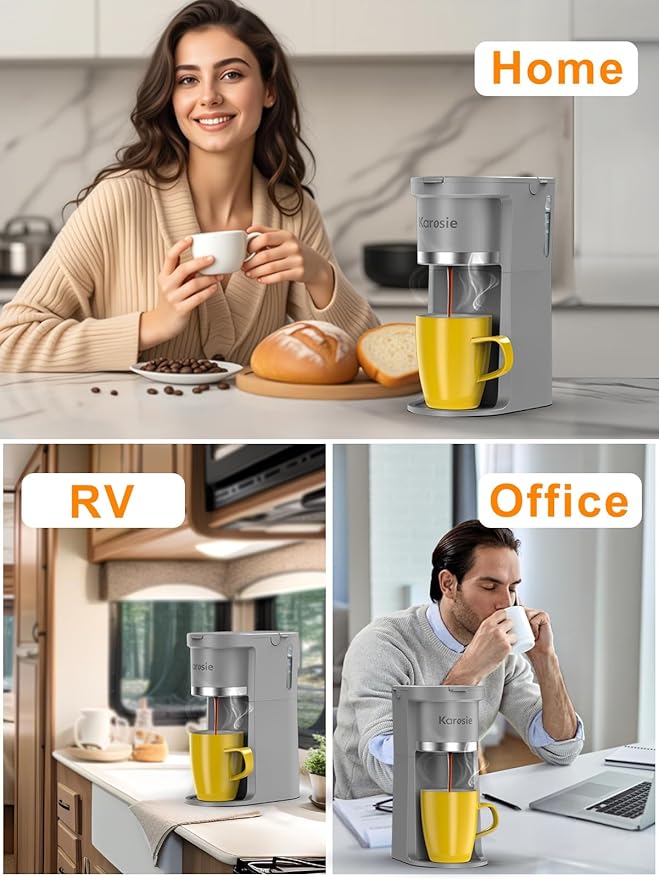 Small Single Serve Coffee Maker, Fast Brew for K-Cup & Ground Coffee, 6-12 Oz Brew Sizes, One-Button Single Cup Coffee Maker, Coffee Machine with Descaling Reminder,Grey, 9.45 Inches