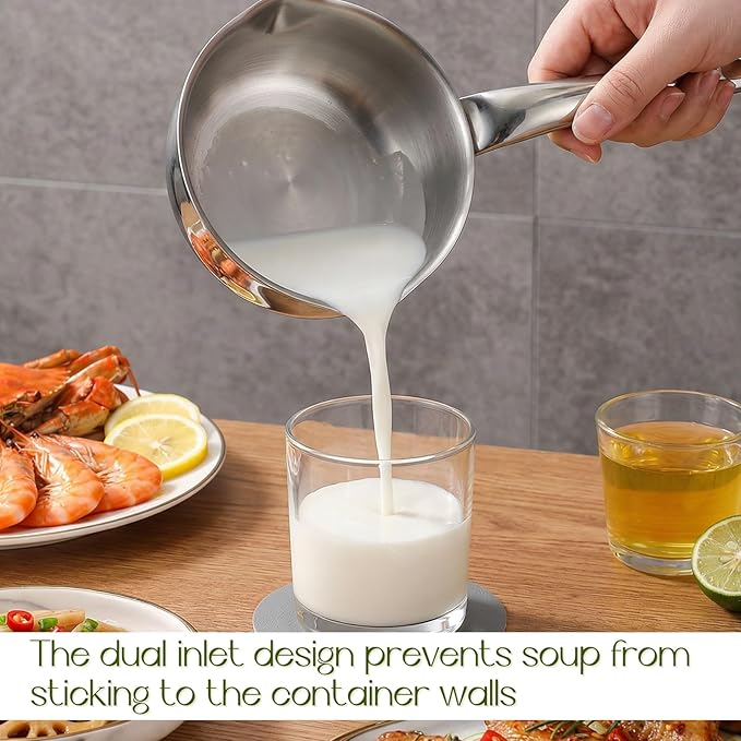 13.5 fl oz (400ml) 18/10 Stainless Steel Butter Warmer Measuring Pan, 3-Ply Saucepan with Dual Pour Spouts, Small Thick Cooking Pan for Stove Top, Chocolate Melting, Coffee Tea Soup Warming