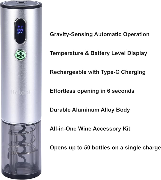 Electric Wine Opener and Aerator with Wine Accessories -Rechargeable Wine Bottle Opener Set with Base, Wine Aerator, Corkscrew and Wine Stoppers- Perfect Wine Gifts for Wine Lovers