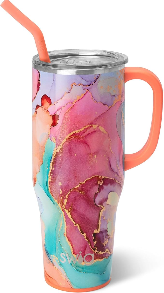 Swig Life 40oz Mega Mug, 40 oz Tumbler with Handle and Straw, Cup Holder Friendly, Dishwasher Safe, Extra Large Insulated Tumbler, Stainless Steel (Dreamsicle)