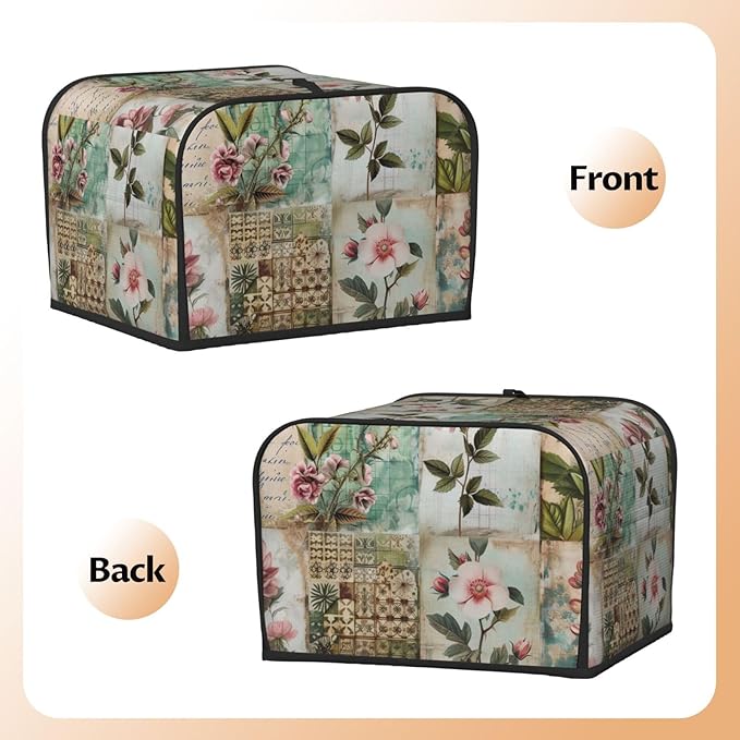 Western Florals Shabby Wood Covers for 4 Slice Toasters,Cute Country Bread Machine Cover with Handle,Washable Stain Resistant Kitchen Small Appliance Cover Dining Decor