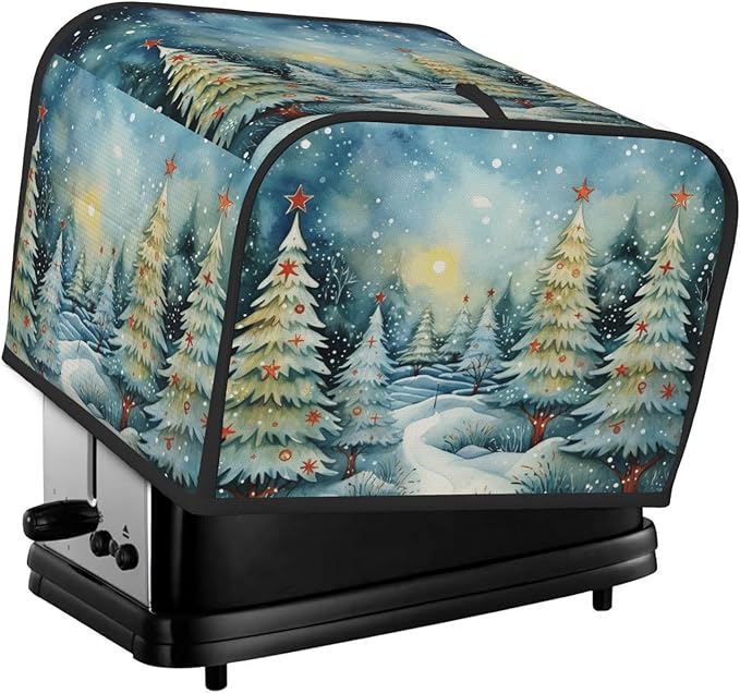 Toaster Cover 4 Slice Christmas Tree Watercolor Winter Forest Kitchen Small Appliance Covers with Pockets Dust and Fingerprint Protection