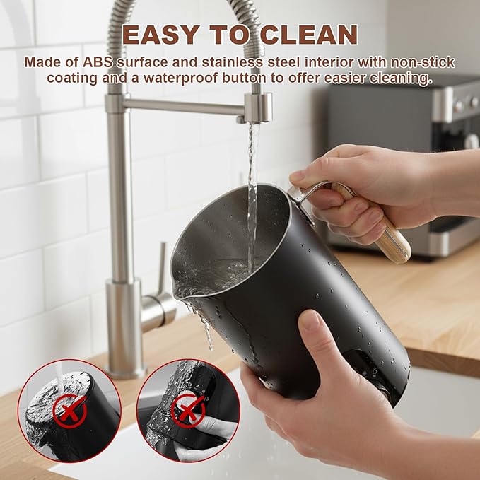5 in 1 Electric Milk Frother Automatic Hot & Cold Foam Maker Auto Shut-Off Milk Warmer Silent Operation Fast Frothers with Comfortable Handle for Cappuccino, Hot Chocolate (Black)