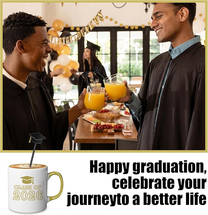 SiliFine 30 Pcs Graduation Cap Drink Stirrers Graduation Stir Sticks Coffee Stirrers Cocktail Mixers Plastic Swizzle Sticks Hot Cocoa Bar Supplies for Party Bar Coffee Tea Favors (Gold)
