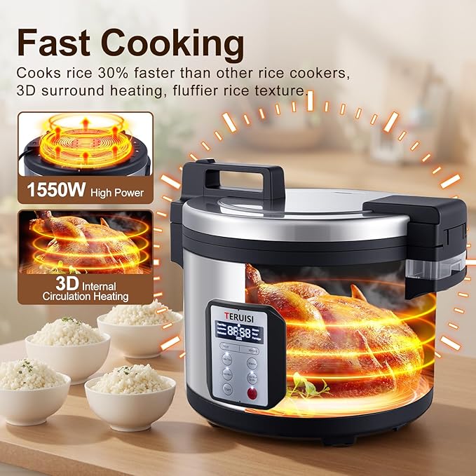 Commercial Rice Cooker, 15.85QT/84 Cups Cooked Rice 15L Large Capacity Rice Cooker & Warmer, 1550W Fast Rice Cooker with 6 Preset Functions, LED Display, Non-stick Inner Pot for 25-35 People Use