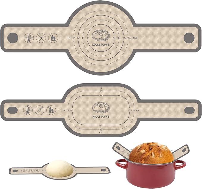 Koolstuffs Silicone Bread Sling Oval and Round, 2 PCS Nonstick＆Reusable Bread Baking Mats, Easy-To-Clean Dutch Oven Liners, Sourdough Bread Baking Supplies