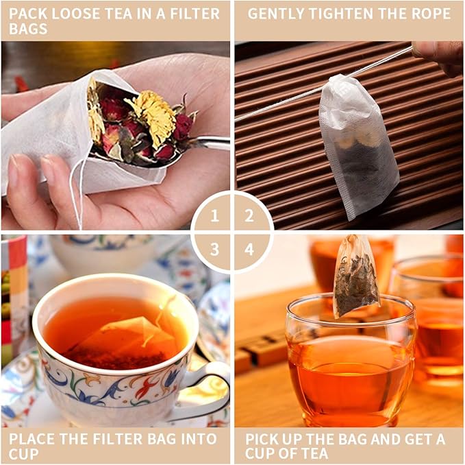 400 Pack Disposable Drawstring Tea Filter Bags Safe & Natural Unbleached Paper Tea Infuser Drawstring Empty Bag for Loose Leaf Tea (8 x 10cm, Natual Color)