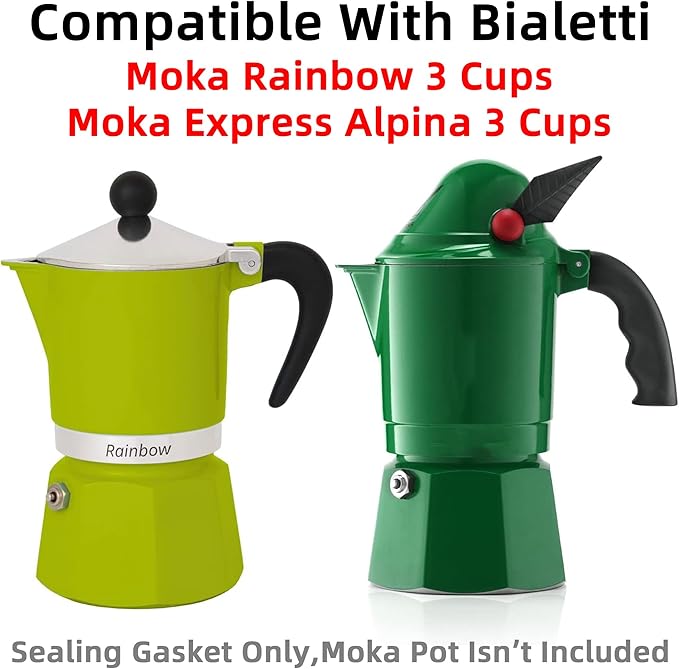 [UPGRADED] Sealing Gasket for Bialetti Rainbow 3 Cups & Moka Express Alpina 3 Cups Iconic Stovetop Espresso Maker - 6 PCS Replacement Food Grade Silicone Seal Ring for Aluminum Coffee Moka Pots
