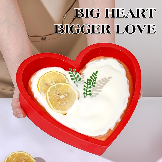 Silicone Heart Shaped Cake Pans 10 Inch Heart Cake Pan Set Nonstick Silicone Heart Molds for Baking (2 Pcs, Red)