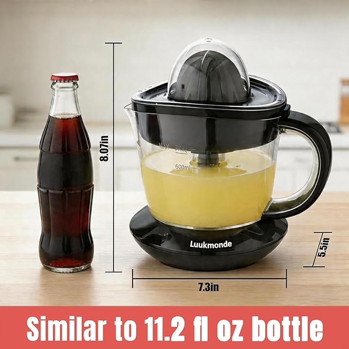 LUUKMONDE Electric Citrus Juicer, 24 oz. Orange Squeezer with 2 Reamers for Lemon & Grapefruit, Pressure Activated Auto-Reversing Juicer Machine, Quiet Motor, Black