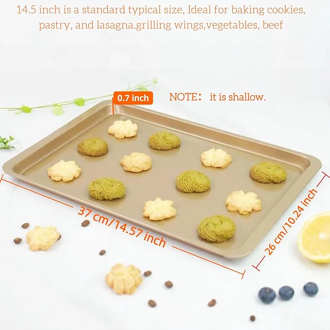 14.5 Inch Baking Sheet Pan, Stainless Carbon-Steel Cookie Tray for Baking, Gold Nonstick Baking Sheet for Kitchen Replacement Toaster Oven Tray.