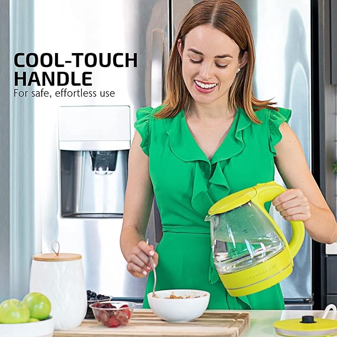 OVENTE Electric Kettle, 1.5L Borosilicate Glass Countertop Water Heater and Boiler for Coffee or Tea, BPA-Free, Auto Shut-Off, Boil-Dry Protection, Removable and Washable Spout Filter, Green KG83G