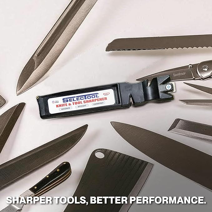 Selectool Tool and Knife Sharpener MultiTool Blade Sharpener for Kitchen Knives, Pocket Knife, Tools, Scissors, Axes & More, EDC Gadgets for Outdoor Hunting and Fishing, Effortless, Made in USA, 3 pcs