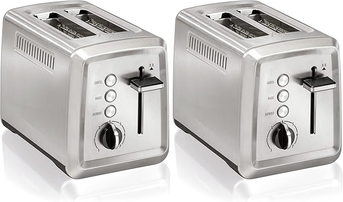 Hamilton Beach 2 Slice Toaster with Extra-Wide Slots,Bagel Setting,Toast Boost,Slide-Out Crumb Tray,Auto-Shutoff & Cancel Button,Defrost Function,Stainless Steel (22794),(Pack of 2)