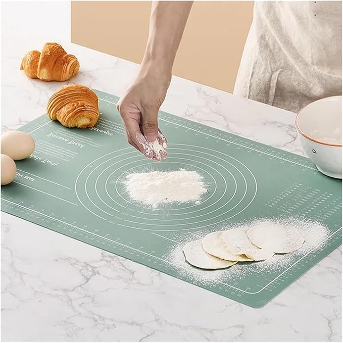 Silicone Measuring Kneading Pad Set Household Rolling Pin Dough Large Thick Non-slip Non-stick Bottom Baking Tool(Rolling pin blue)