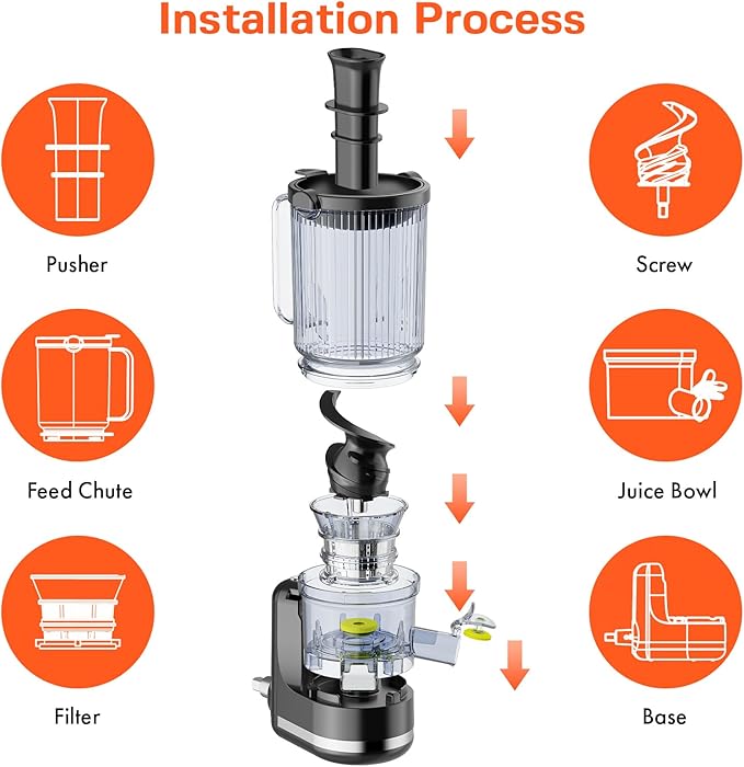 Juicer Attachment for KitchenAid, Cold Press Slow Juicer with 4.9" Large Feed Chute for Whole Fruits & Vegetables, Includes 2 * 1L Measuring Cups for KitchenAid Accessories and Attachments, Black