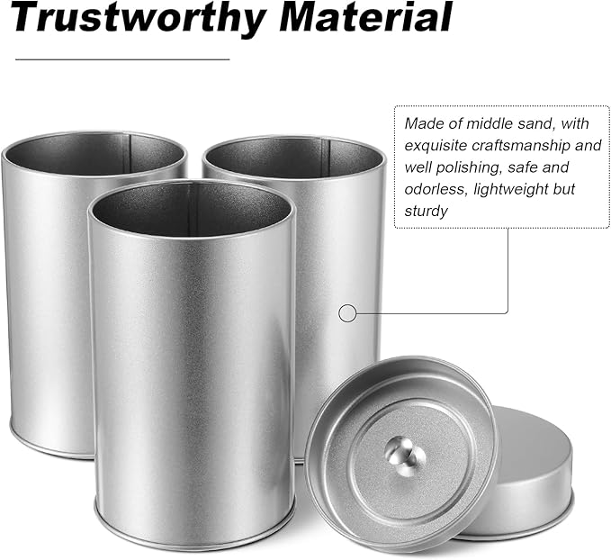 Zopeal 6 Pack Tea Tin Canister with Airtight Double Lids 12 oz Can Box Canister for Loose Leaf Tea Storage Bag Container Portable Small Kitchen for Coffee Sugar Pantry Camping, Silver