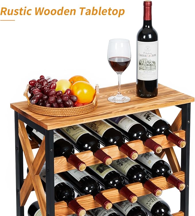 25 Bottle Wine Rack Freestanding Floor Rustic Wine Holder Stand 5 Tier Wobble-Free Tall Wine Racks Wine Large Display Storage Shelf for Cellar Kitchen 21.6''L x 10.6''W x 31.8''H