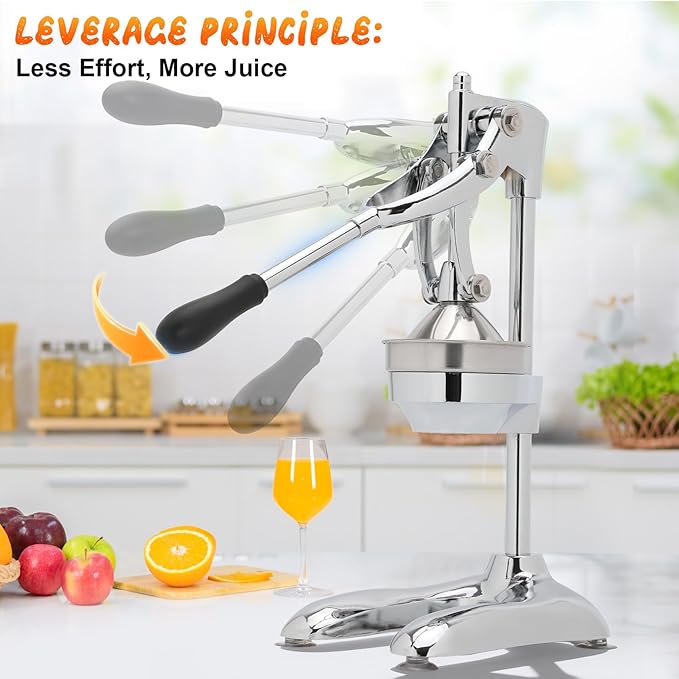 Manual Juicer, Hand-Pressed Effortless Citrus Squeezer, Heavy-Duty Professional Stainless Steel Juicer Suitable For Oranges, Lemons, Grapefruits Removable Filter Basket For Easy Cleaning