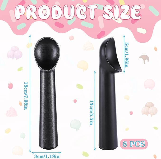Gejoy 8 Pcs Ice Cream Scoop 7 Inch Nonstick Anti Freeze Ice Cream Scooper Aluminum Design Dessert Spoon for Gelatos Frozen Yogurt Fruit Sundaes Sorbet Almond Cookie Dough (Black)