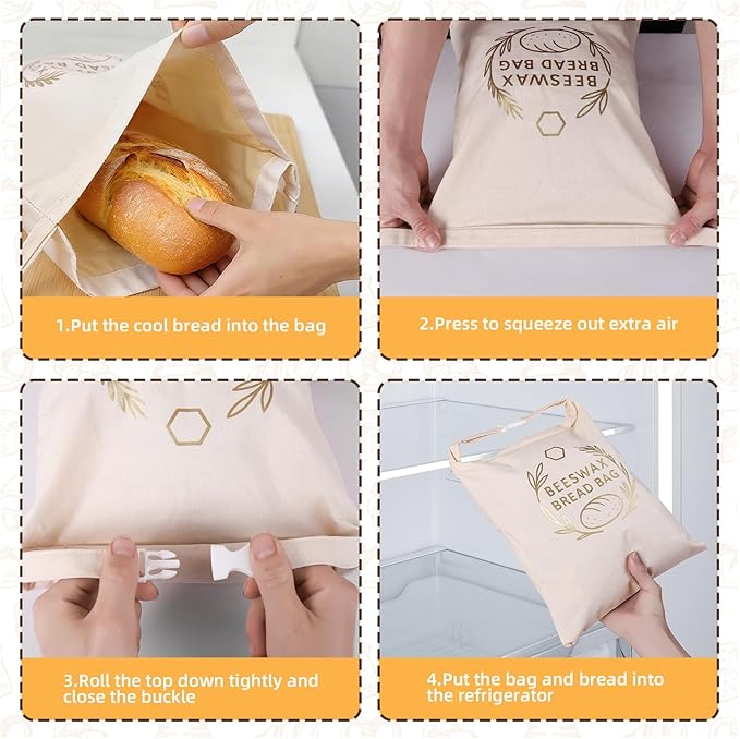 2 Pack XL Reusable Beeswax Bread Bags for Sourdough Baking, Organic Waxed Lined, Cotton Bread Bags for Homemade Bread, Food-Storage Bag to Keep Fresh