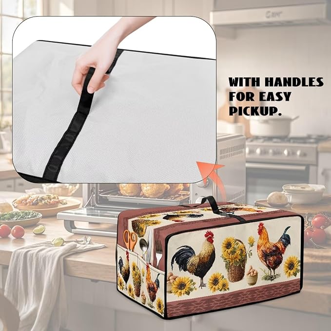 Air Fryer Toaster Oven Dust Cover Washable Convection Oven Cover Farmhouse Kitchen Appliance Protector Decorations Countertop Accessories, S, Rooster Chicken Eggs Sunflower