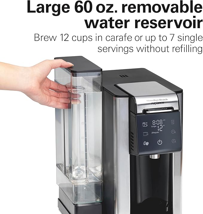Hamilton Beach FlexBrew Advanced 5-in-1 Programmable 12 Cup Drip and Single Serve Hot & Iced Coffee Maker with Movable 60 oz. Water Reservoir, Fast Brewing, Black R49965 (Renewed)