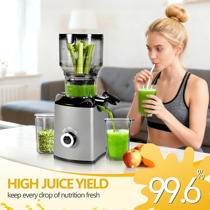 Cold Press Juicer Machine 5.4" Wide Feed Chute Juice Extractor Machine High Juice Yield, Slow Masticating Juicer