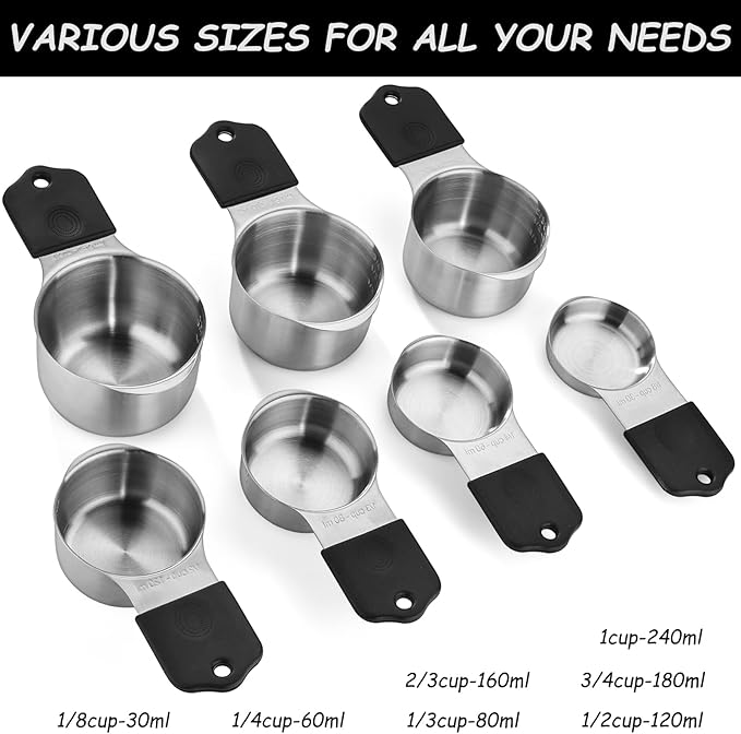 Measuring Cups Stainless Steel Magnetic Measuring Cups Set of 7 Stackable Nesting Heavy Duty Metal Measure Cup for Measuring Dry or Liquid Ingredients