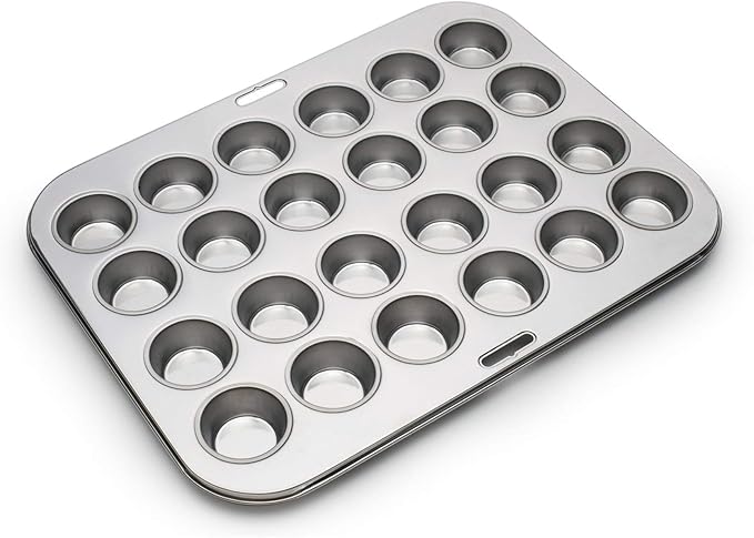 Fox Run Mini Muffin and Cupcake Pan, 24 Mini Cups, Stainless Steel Baking Pan, 10.5 x 13.75 x 1.5 inches