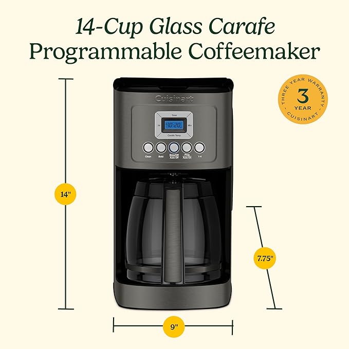 Cuisinart 14-Cup Coffee Maker, Programmable PerfecTemp Glass Carafe Coffee Machine with 1-4 Cup Setting, Brew Strength Control and Pause, Stainless Steel, DCC-3200BKSNAS, Black