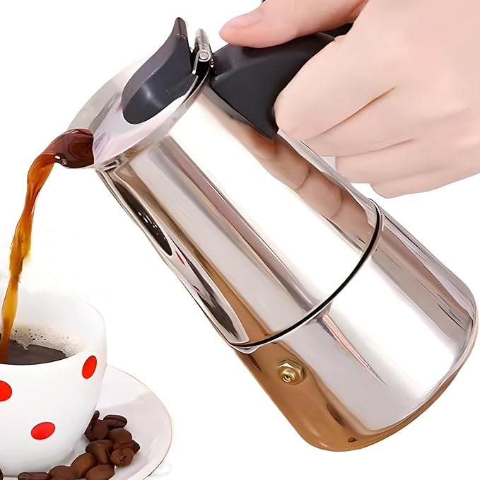 Stainless Steel Moka Pot, Gas/Electric Stovetop Espresso Maker, Percolator Coffee Pot Italian Percolator Cuban Café Brewing, Greca Coffee Maker (9CUP 450ml)