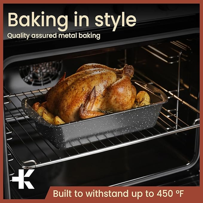 Nonstick Loaf Pan Set Pack of 4, Carbon Steel 11" Large Baking Bread Pan, Oven Safe Up to 450°F, PFOA, PFOS, PTFE Free, Space Saving Stackable Design, Stain Resistant, Dishwasher Friendly, Gray Marble