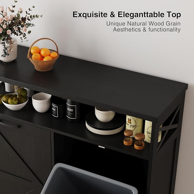 Befrases Double Tilt Out Trash Can Cabinet for 13 * 2 Gallon Garbage Can, Farmhouse Kitchen Garbage Trash Bin for Hidden Laundry Basket, Dual Dog Proof Recycling Cabinet for Dining Living Room, Black