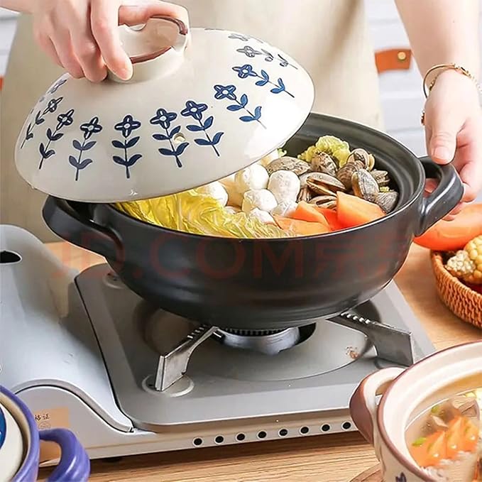 Ceramic Casserole, Japanese Clay Pot Donabe Stone Rice Pot With Lid, Earthen Pot Stockpot Ceramic Casserole Cooker Healthy Cookware Stove Pot Soup Hot Pot(Color:F)