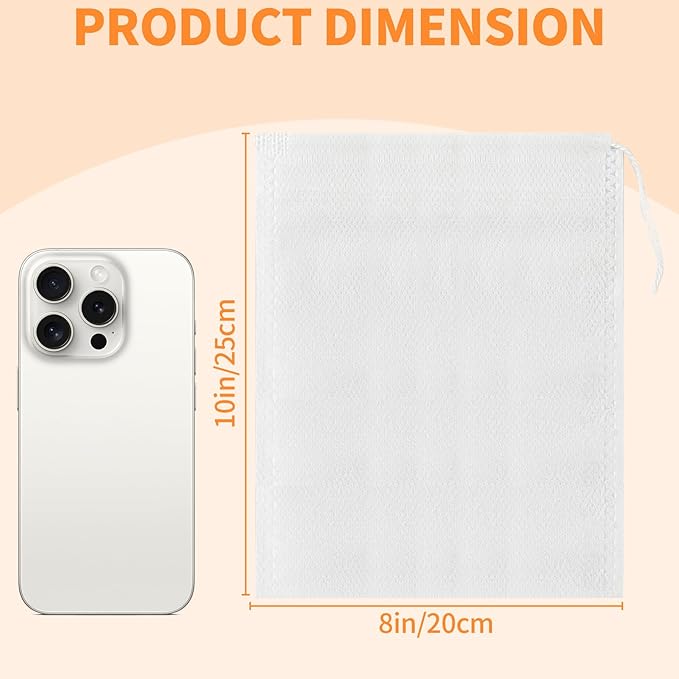 TamBee 8" x 10" Tea Bags DIY Disposable Bag Reusable Tea Bags for Loose Tea Empty Drawstring Seal String Bag Non Woven for Coffee Cook Bath Desiccant 100 Pcs