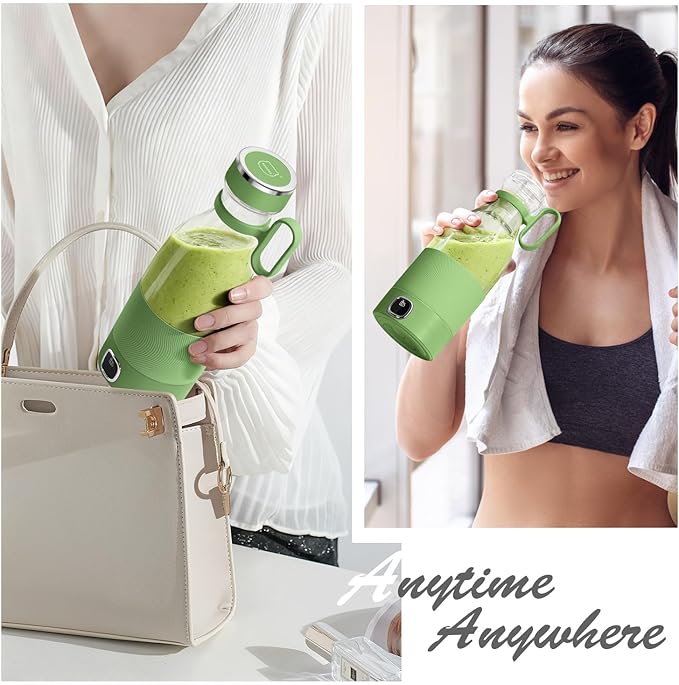 MIAOKE Portable Blender, 6 Blades Juicer Cup for Juice Shakes and Smoothies 350ml Mini Blender with Led Display Usb Rechargeable,3000Mah Rechargeable Battery, for Home Outdoors Travel-Avocado Green