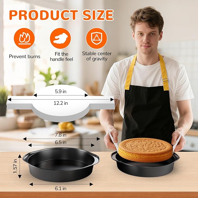 6 Inch Round Cake Pan with Handle, 3PCS Nonstick Cake Pans with 100 PCS Parchment Paper