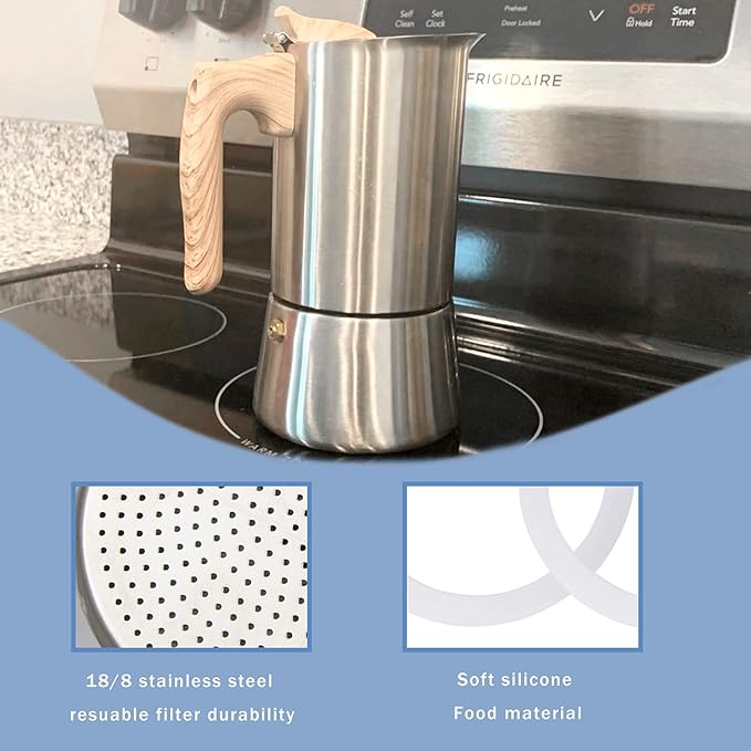 Sivaphe 6 Cups Stovetop Espresso Coffee Maker Replacement Infuser Parts Only for Stainless Steel Italian Moka Pot, 1 Filter and 3 Silicone Gasket Seals