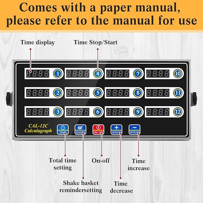 Relaxweex 1 Pack Commercial 12 Channel Digital Kitchen Timer, Multi-Countdown Timer with Loud Alarm & Large LCD Display, Wall Mount or Countertop for Restaurant, Fry Station, Baking & Lab Use