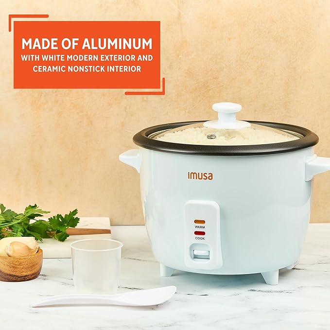 IMUSA Electric Rice Cooker 16 Cup Cooked 8 Cup Uncooked – Ceramic Nonstick Pot, Multi Cooker for Rice, Quinoa, Oatmeal, Stew – Keep Warm Function – Compact for Kitchen Dorm RV
