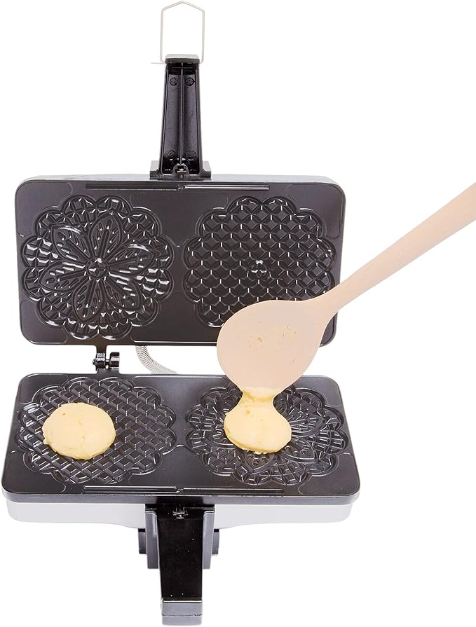 Pizzelle Maker- Non-Stick Electric Baker Press Makes Two 5-Inch Cookies at Once, Even Heating Plates- Must Have Party Baking Supplies- Italian Dessert Treat Making w Recipe Guide- Mothers Day Gift
