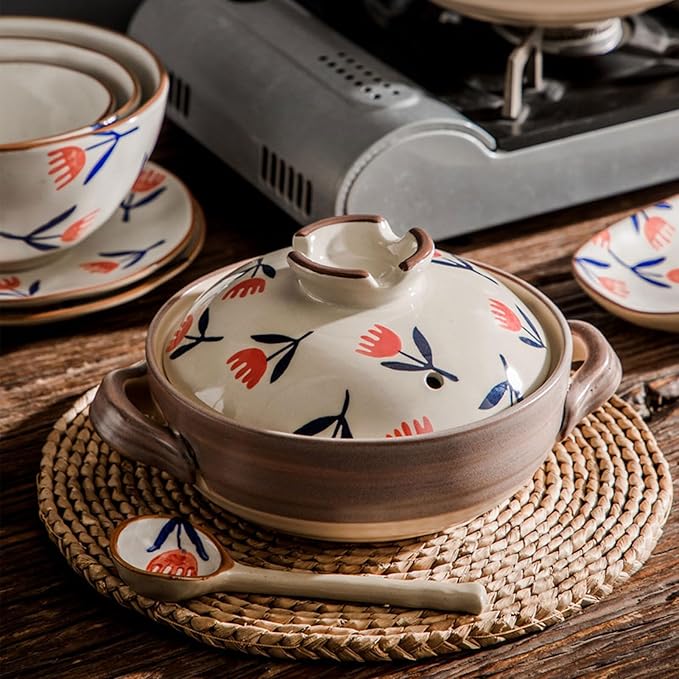 Ceramic Casserole, Japanese Clay Pot Donabe Stone Rice Pot With Lid, Earthen Pot Stockpot Ceramic Casserole Cooker Healthy Cookware Stove Pot Soup Hot Pot(Color:B)