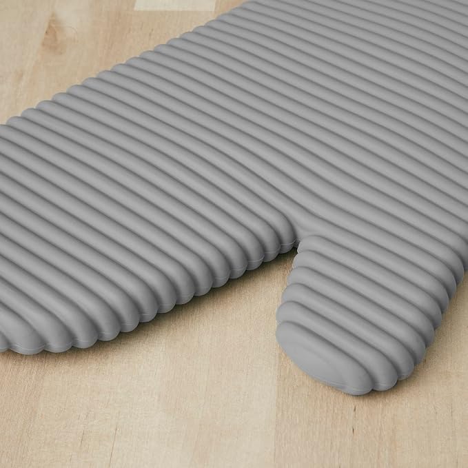 KitchenAid Ribbed Soft Silicone Oven Mitt Set, 7"x13", Grey 2 Count & Ribbed Soft Silicone Water Resistant Pot Holder Set, Grey, 2 Piece Set