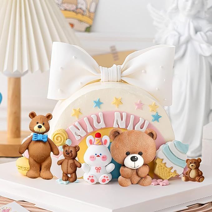 Bear Silicone Fondant Molds Bear Candy Chocolate Molds for Teddy Bears Cake Decoration Cupcake Topper Candy Chocolate Polymer Clay Resin Epoxy Gum Paste Set of 4