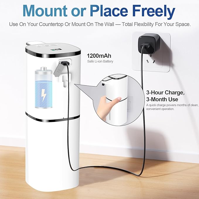 Automatic Liquid Soap Dispenser, 9 Adjustable Levels, 380ml/12.8oz, Touchless Hand Soap or Dish Soap Dispenser,IR Sensor & Display,Wall-Mount or Tabletop Use for Bathroom Kitchen