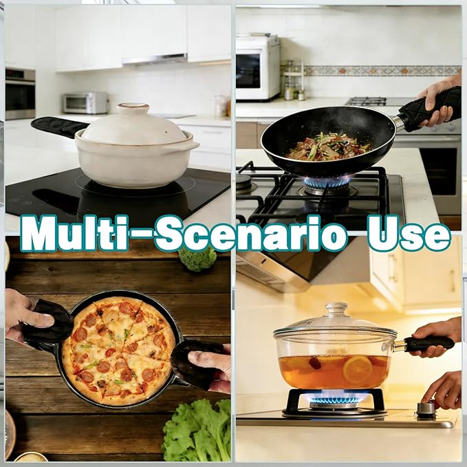 24 Pack Heat Resistant Cast Iron Handle Covers, Non-Slip Cotton Skillet Sleeves for Hot Pot & Pan, Washable Quilted Cookware Protectors for Baking & BBQ, Black (6.1 x 3.3 in)