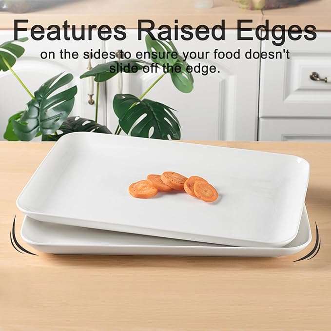 DELLING 18 Inch Large Serving Platter Set of 2, White Porcelain Serving Trays 18" x 12.3", Rectangular Platters for Turkey Fruit Appetizer Party, Oven Microwave Dishwasher Safe, Wedding Entertaining