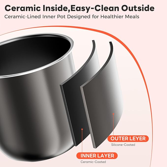 Sweetcrispy 16-in-1 Electric Pressure Cooker 8QT, 12-Preset Multi Cookers with Ceramic Pot, Slow Cook Rice Steamer Sauté Soup Yogurt Maker and More, Recipe Book